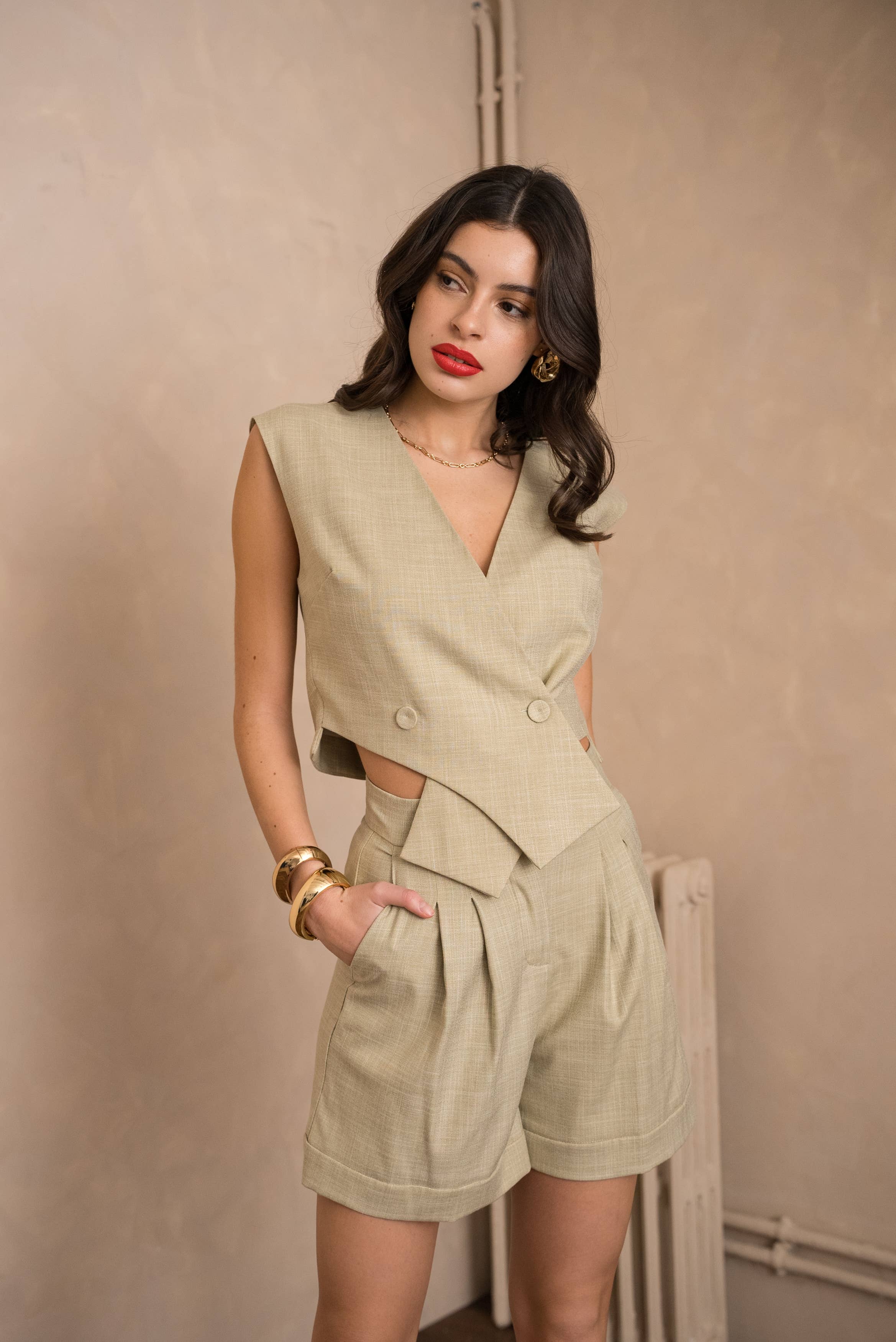 LULUMARY - Vendita all'ingrosso Gilè elegante - Donna - Gilet smanicato doppiopetto GL00329