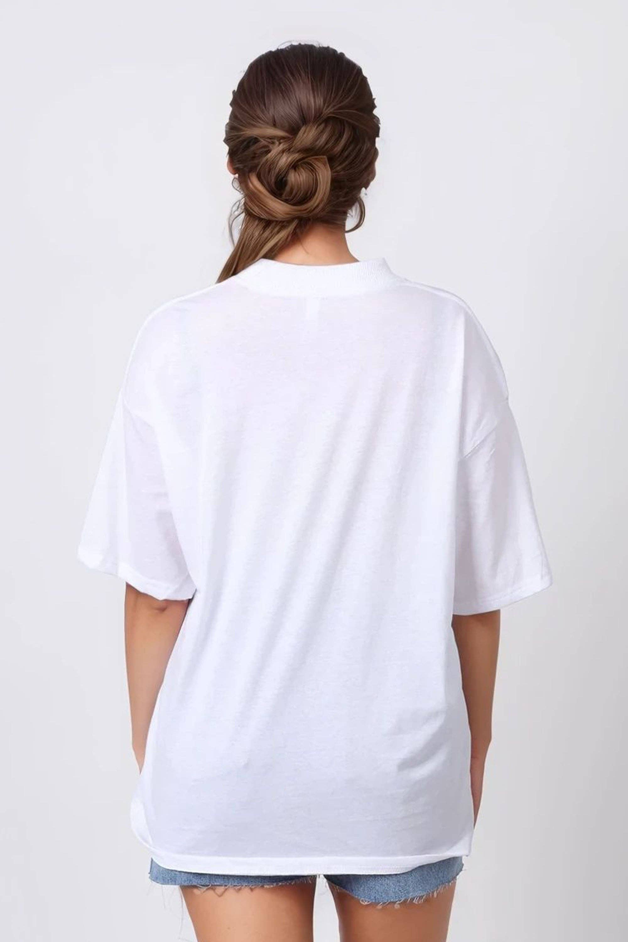 White Women 150GSM Oversized T-Shirt in Coffee and Flowers Print for wholesale on Faire3