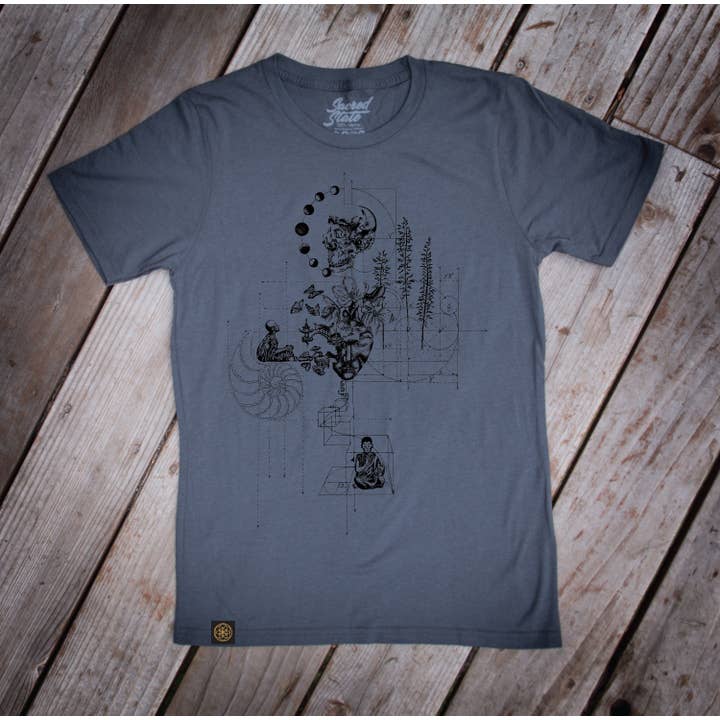 Sacred State Design – wholesale T-shirts med screentryck – Herr – USA-tillverkad hamp-T-shirt med helig geometri och Buddha-design