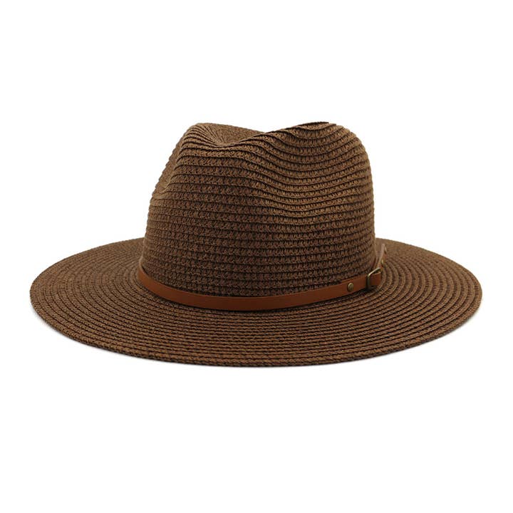 Suzie Q USA - Wholesale Straw Hat - Women's - Brown Leather Belt Big Eaves Jazz Straw Hat