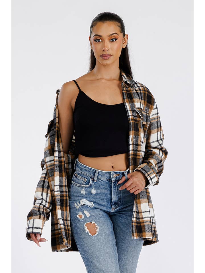 WEIV - Wholesale Shirt Jacket/Shacket - Women's - Boyfriend Oversized Soft Flannel Shacket FL5065