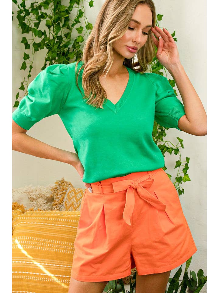 Vine & Love - Wholesale Shorts - Women's - High-Rise Waist Tie 100% Cotton Shorts VP8117827