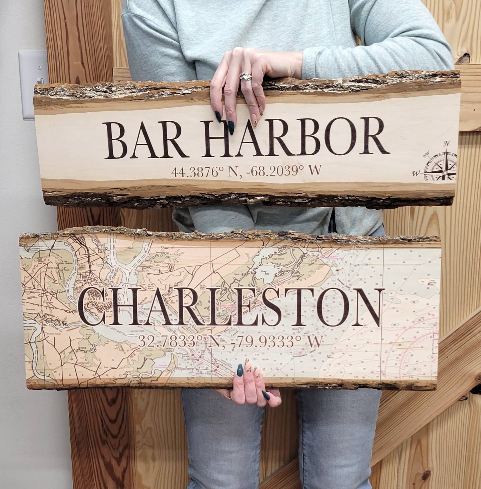 Map Mom - Wholesale Sign - Live Edge Wood Map- 23 Inch Sign2