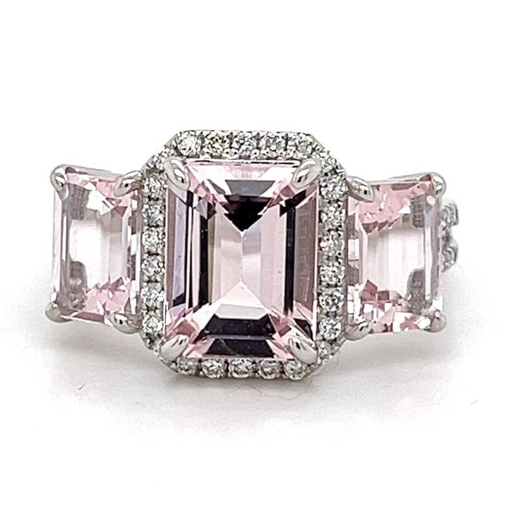 14K White Gold Ring with 1.89 Carat Octagon-Cut Pink Morganite Gemstone (PJC34178R) for wholesale by Blue Star Gems NY