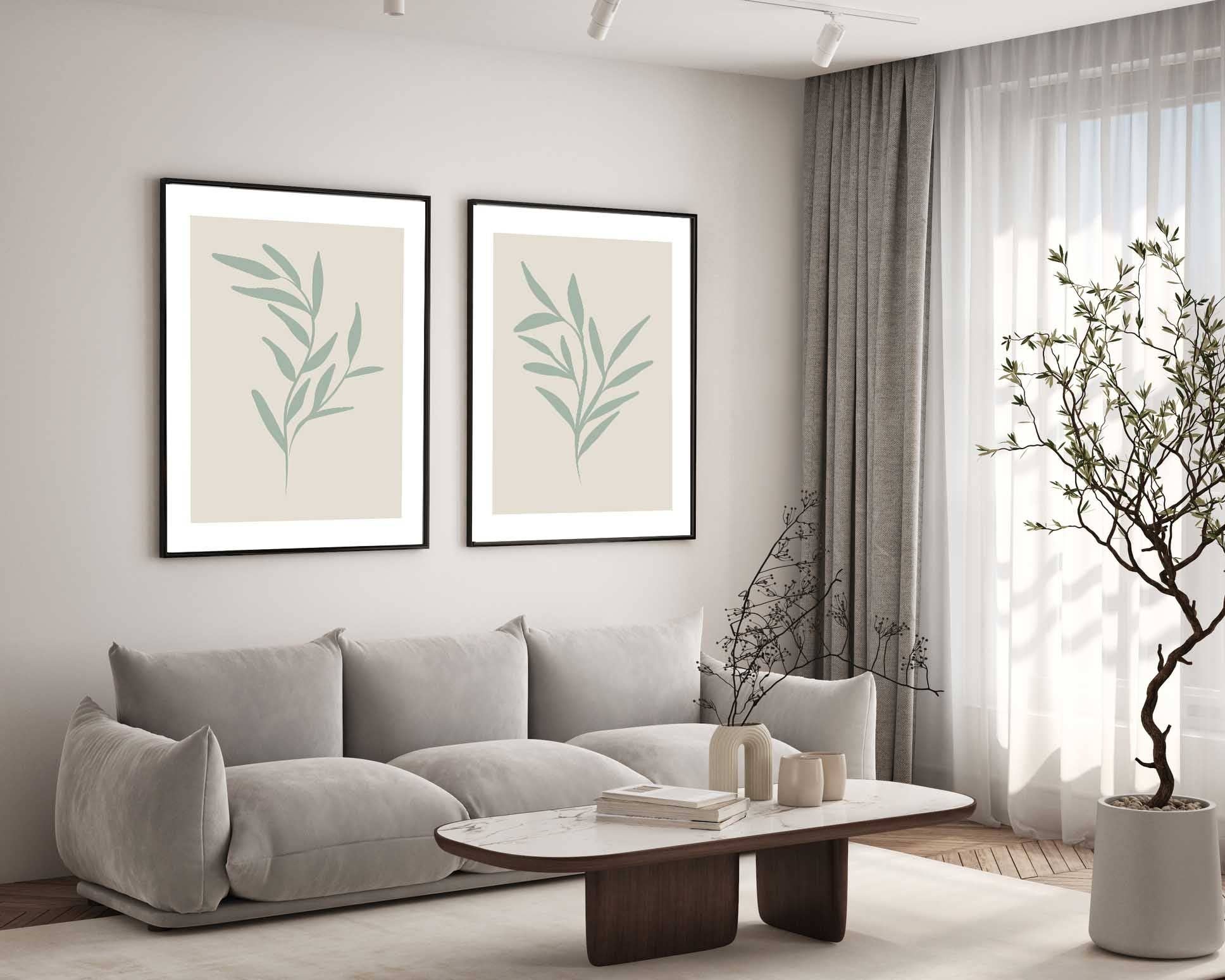 D'LUXE PRINTS - Wholesale Gallery Wall Set - Sage Leaves Prints Set1
