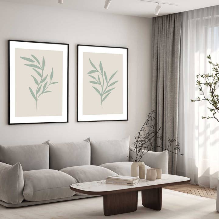 D'LUXE PRINTS - Wholesale Gallery Wall Set - Sage Leaves Prints Set1
