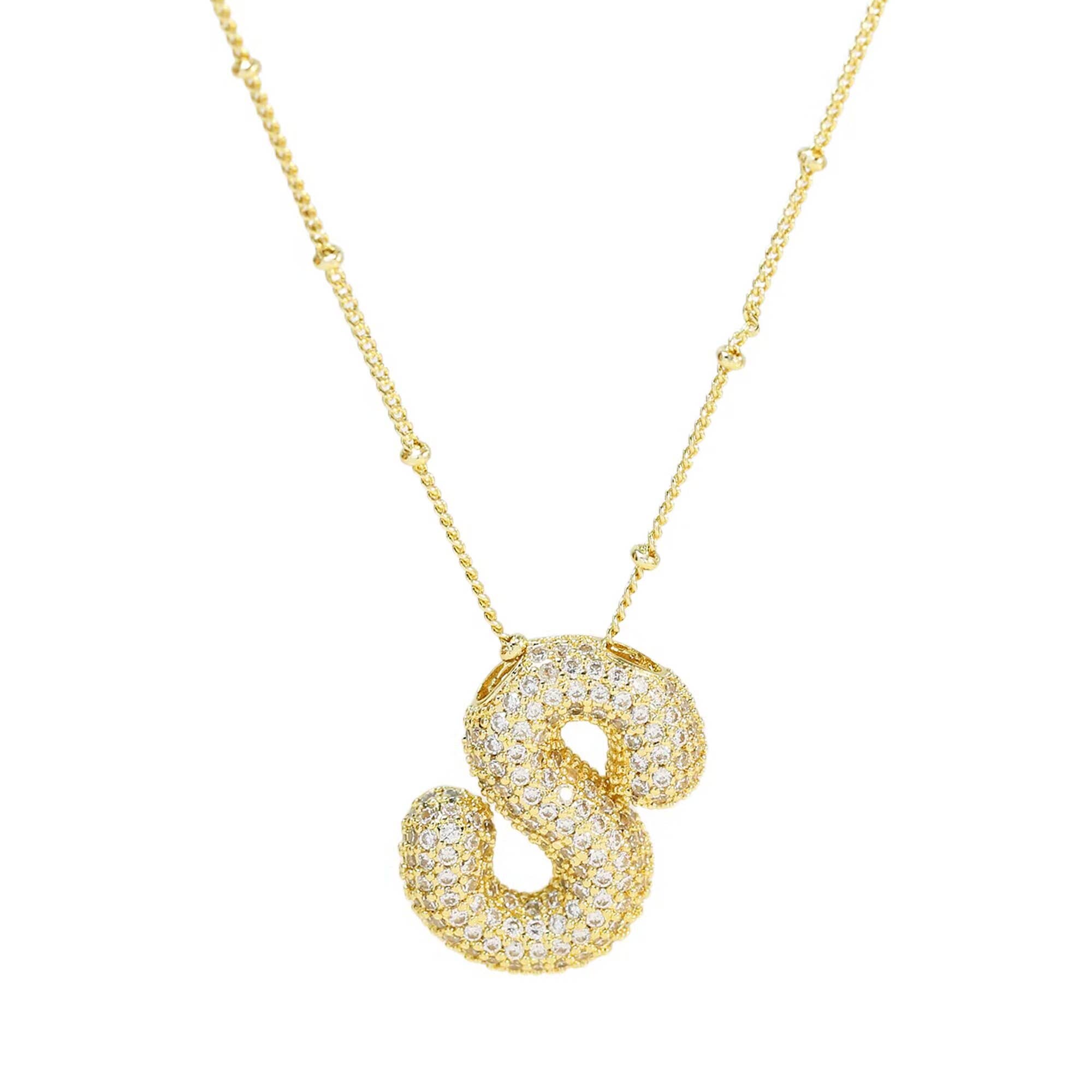 Savvy Bling - Wholesale Pendant/Charm Necklace - Initial CZ Balloon Bubble 18K Gold Necklace18