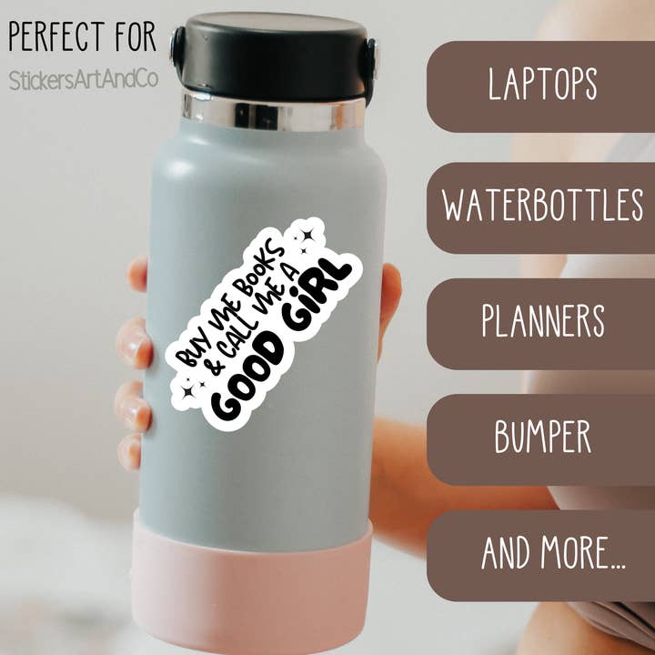 Stickers Art & Co – Adesivo por atacado – Compra-me Livros e Cell me Boa Menina Sticker/Impermeável2