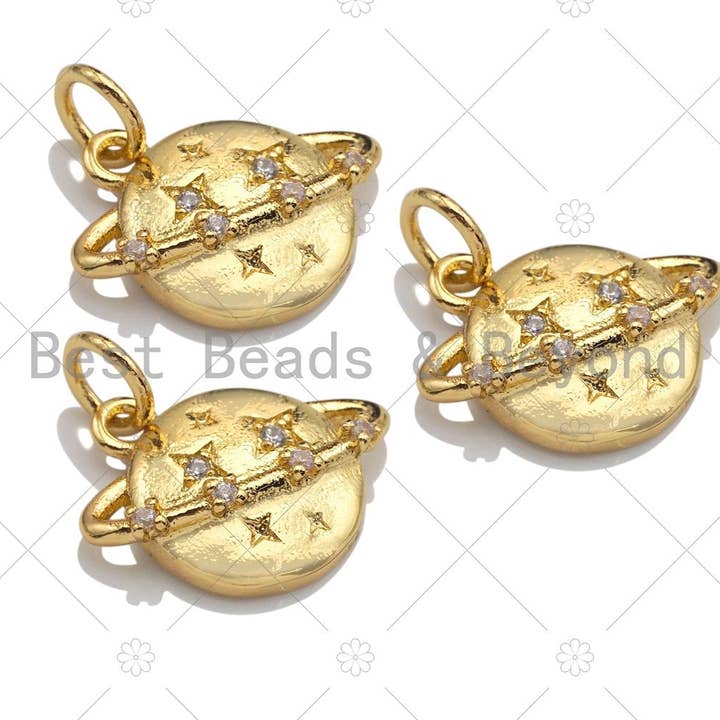 BestBeads&Beyond – Pendente/pingente individual por atacado – Amuleto Planeta Terra, Pingente Planeta CZ Micro Pave, Amuleto Estrela Terra Ouro Prata, 10x15mm, sku #Z11422