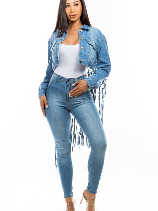 Blue WOMEN FASHION DENIM CROP JACKET for wholesale on Faire2