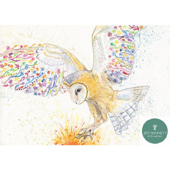 Barn Owl | Signed Art Print | Bird Artwork Countryside for wholesale by Jen Winnett Eco Artist