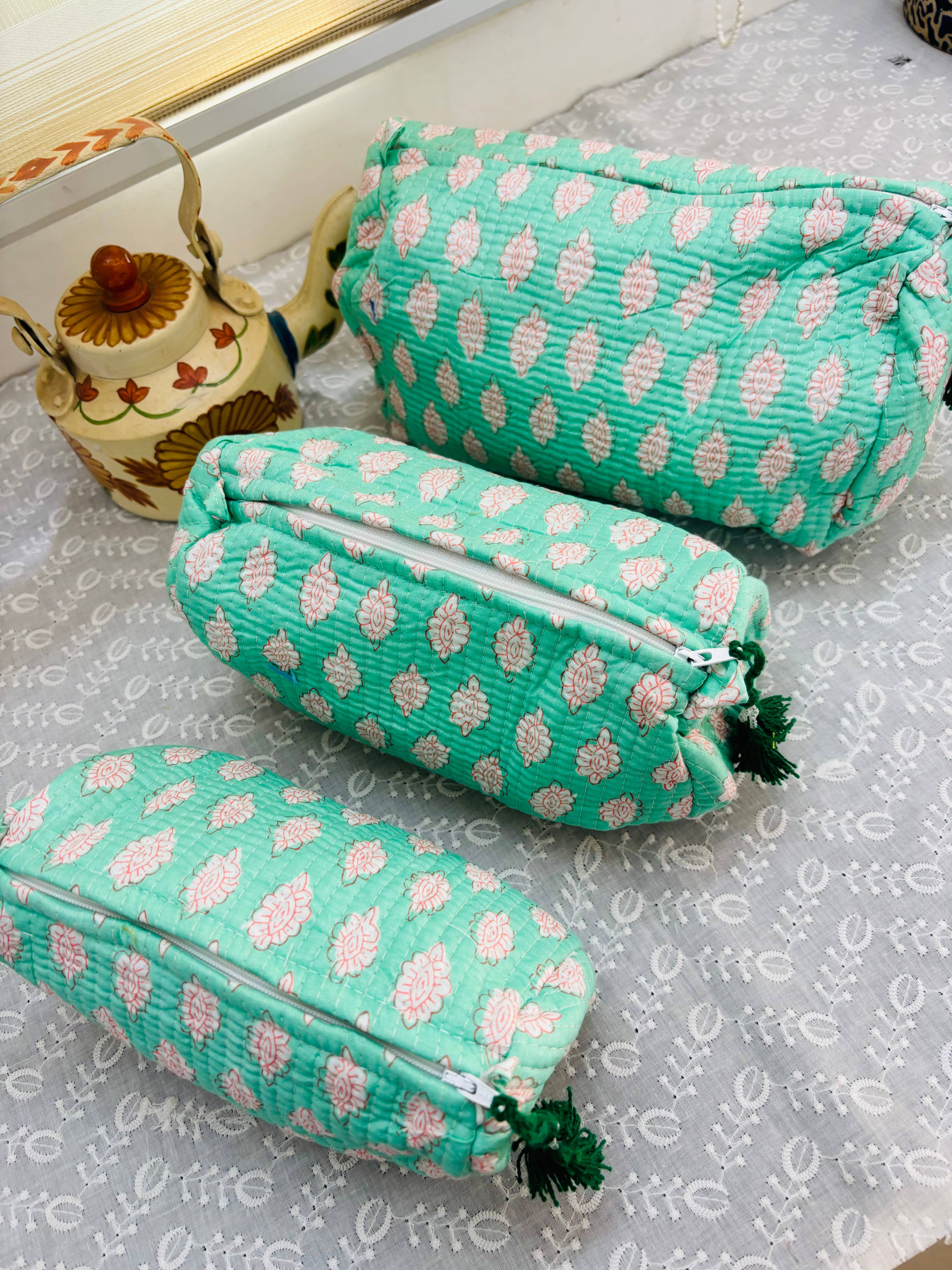 Meghcraft - Wholesale Makeup/Cosmetic Bag - Cotton Quilted Cosmetic Bags,Gift Pouch- Toiletry Pouch-3 Pc3