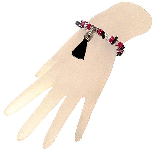 Pichincha - Wholesale Beaded Bracelet - Tassel Dangle Chunky Chip Stone Bracelet4