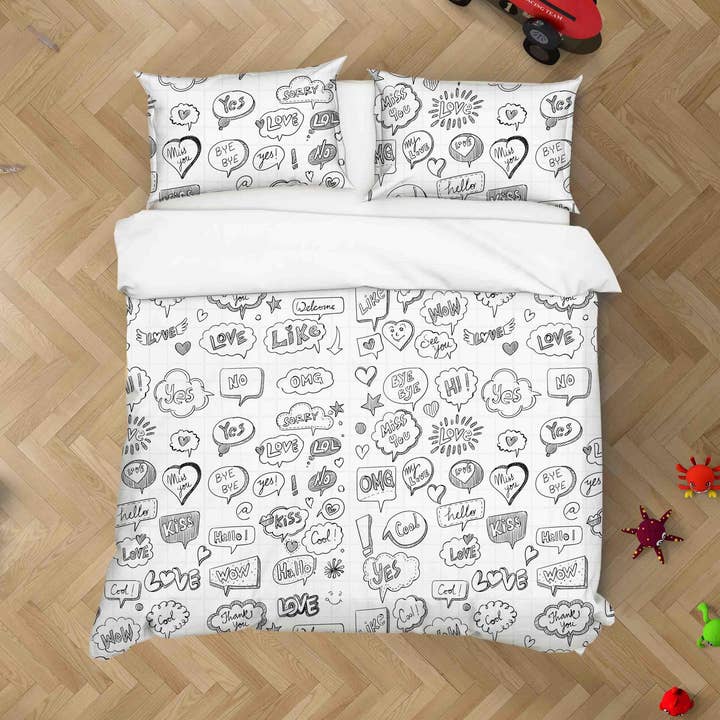 Ensemble de housse de couette graffiti bulle ton dessin animé 3D ensemble de literie housse de couette taies d'oreiller 36 pour la vente par Jess Art Decoration