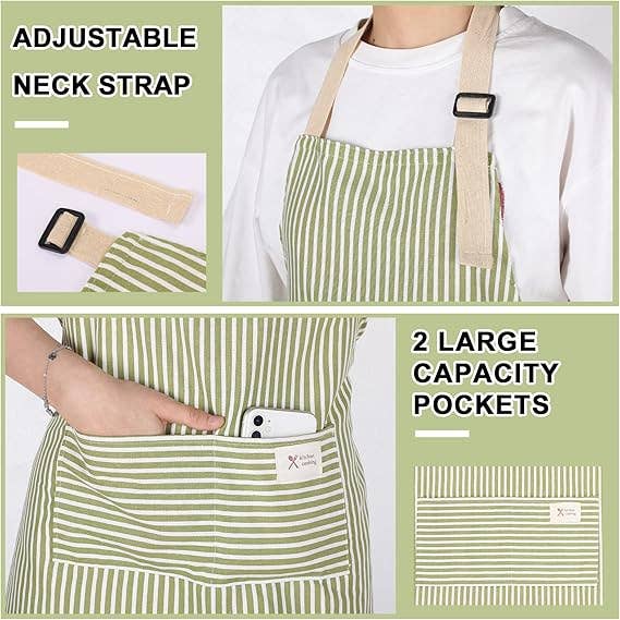 Crover - Wholesale Apron - Cotton Striped Kitchen Aprons – Adjustable Bib with Pockets6