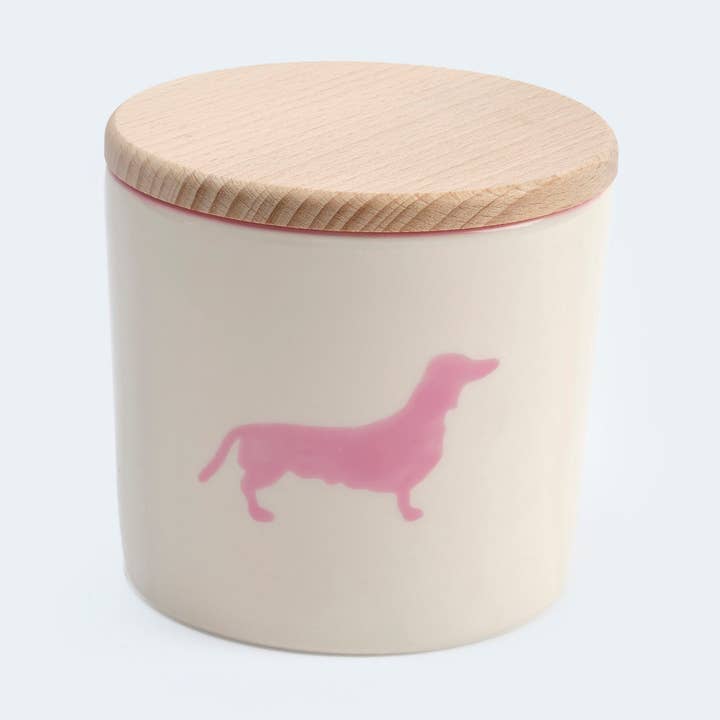 Gmundner X Leopold's Dachshund Cookie Jar pink for wholesale by Leopold's Finest for dogs