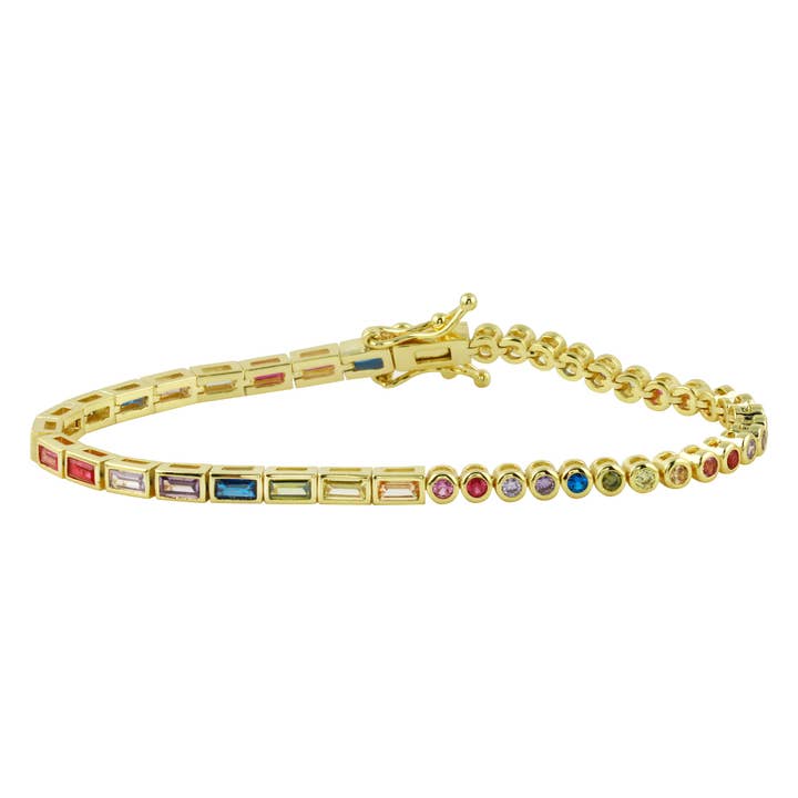 Bracelet de tennis à demi-lunette arc-en-ciel pour la vente par JTG Jewelry