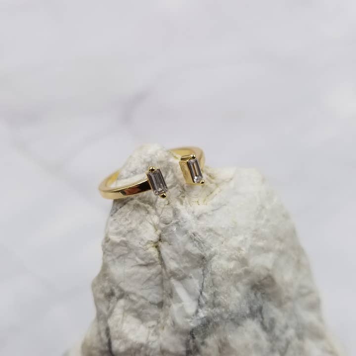 Gold Delicate Rhinestone Stud Open Ring for wholesale by The Pretty Jewellery