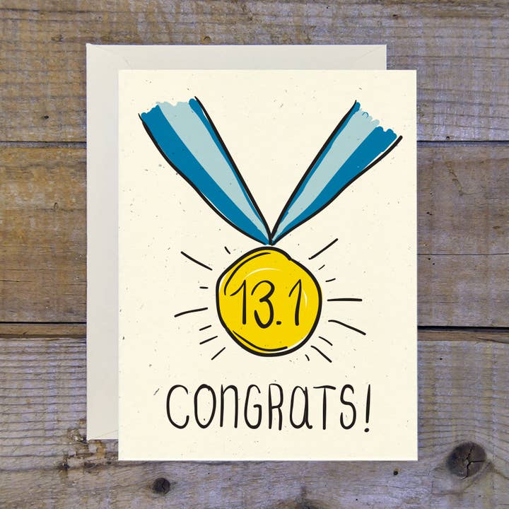 Half Marathon Medal Congrats Card for wholesale by Troy Cloth & Paper