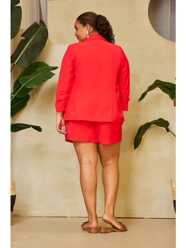 SKIES ARE BLUE - Wholesale Blazer - Women's - Plus Size Recycled Poly Shirred Sleeve Blazer
16