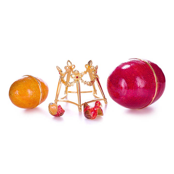 danila-souvenirs - Wholesale Jewelry Box/Organizer - Faberge First Hen Egg Trinket Jewel Box with chicken red3