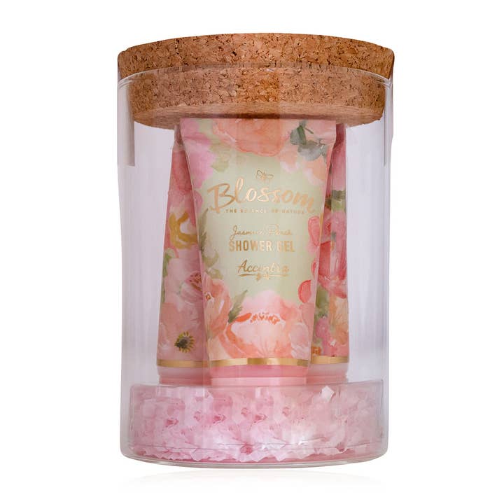 Badeset Blossom in Glas Mit Korkdeckel für den Großhandel von Accentra