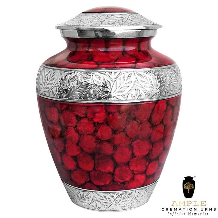 Urna de Cremación de Latón Rosa Carmesí con Plata Grabada a Mano para venta al por mayor de Ample Cremation Urns