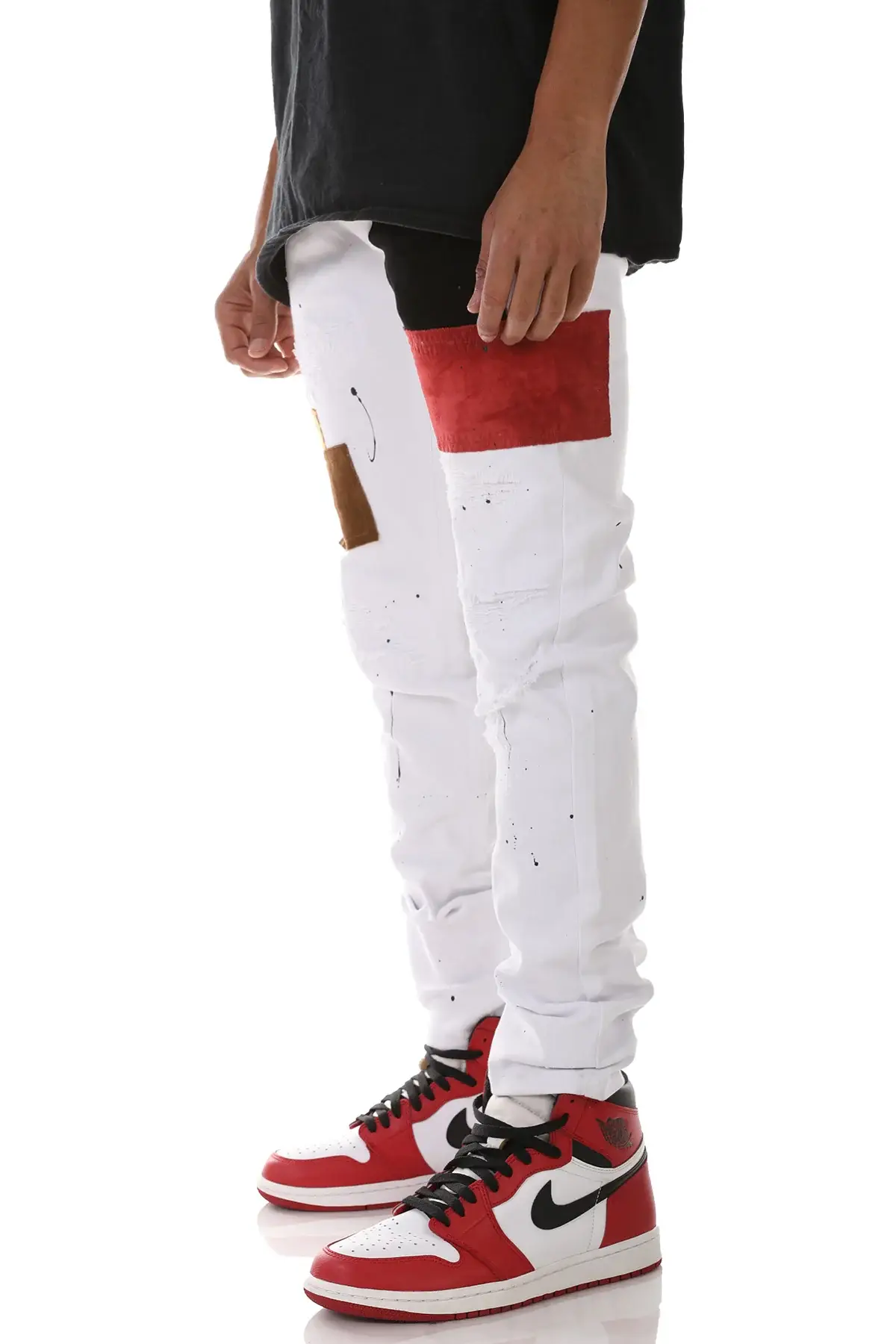 KDNK – calças de ganga - Homem por atacado – CALÇAS DE GANGA EM CAMURÇA COM RETALHOS6