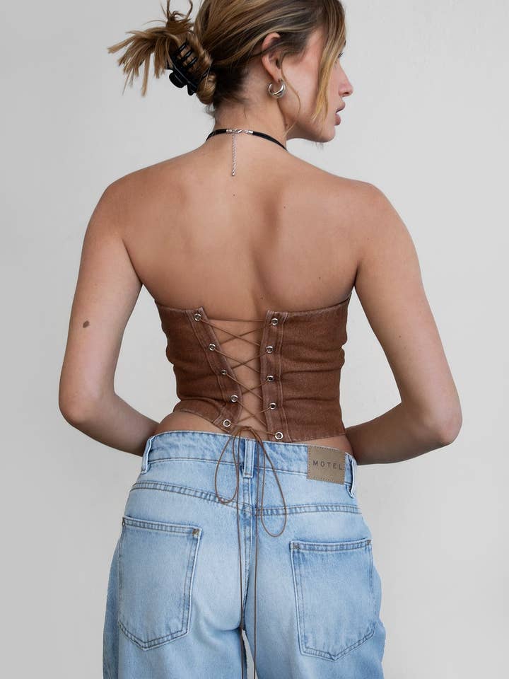 TICTOC - Wholesale Corset - Women's - BECKEE SD Washed Denim Corset Top