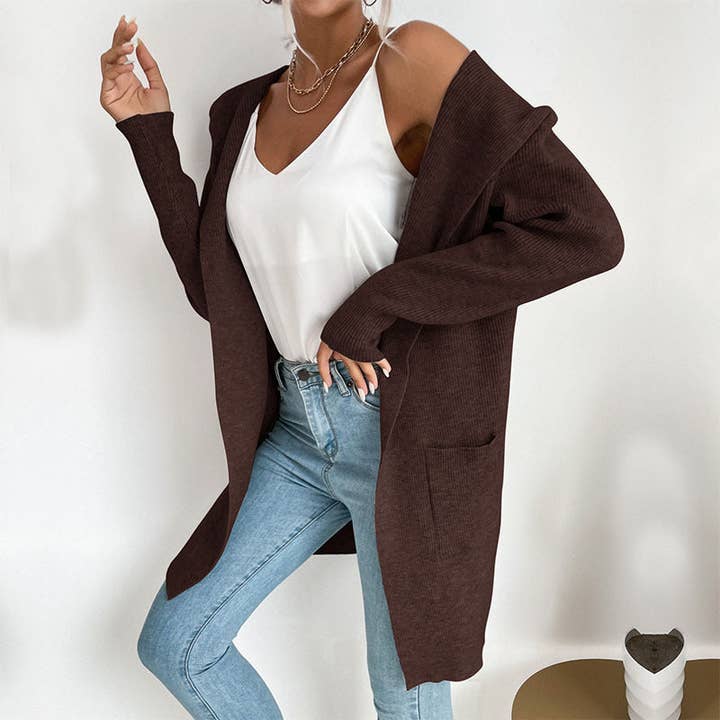 Lovesoft - Wholesale Cardigan - Women's - Hooded Knit Cardigan Long Sleeve Open Front Outerwear8