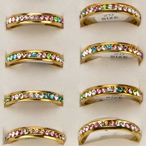 EHAWA - Wholesale Multi-Stone Ring - stainless steel ring with colorful stones, gold0