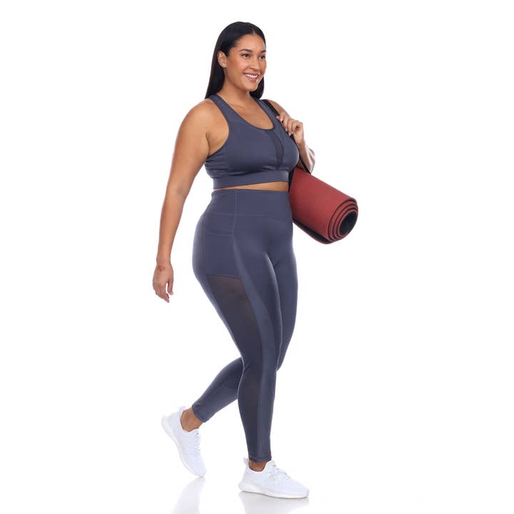WHITE MARK - Wholesale Activewear Set - Women's - Plus Size Racer Back Sports Bra & Mesh Leggings Set7