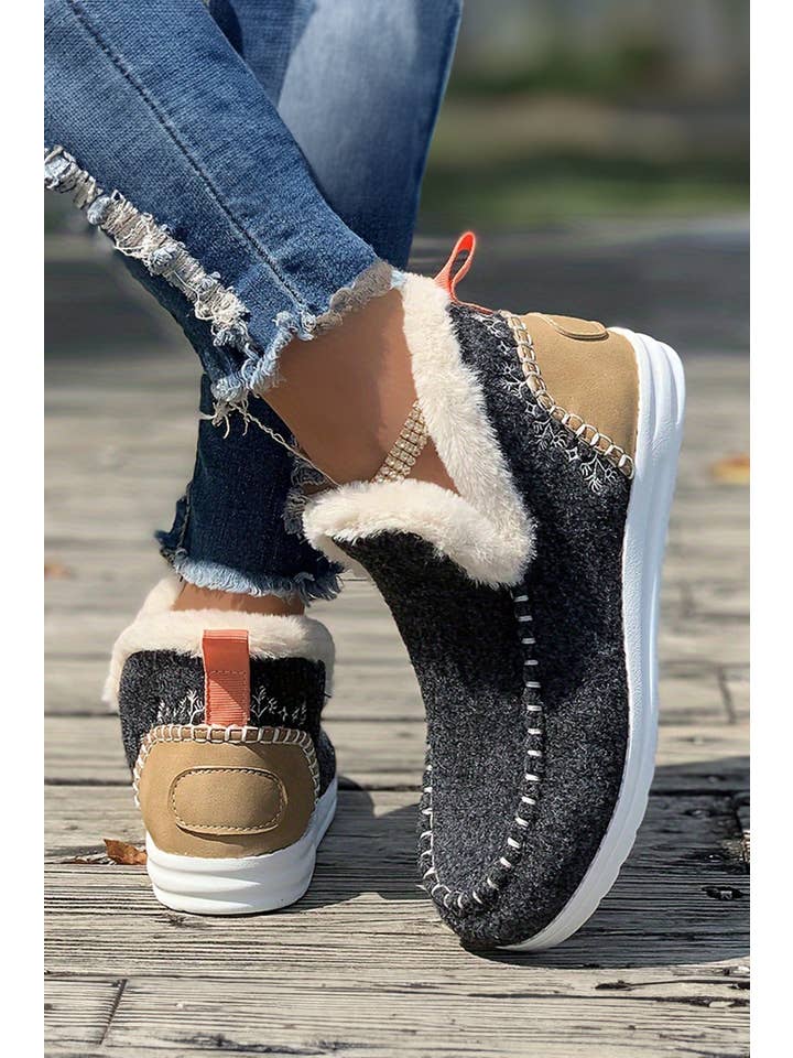1 the Woman - Wholesale Boots - Women's - Suede Stitching Patchwork Plush Lined Anklet Boots