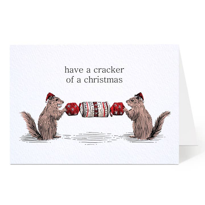 Squirrels with Crackers Christmas Card for wholesale by Oliver Stockley