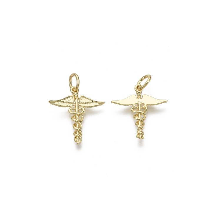 Gold Caduceus Symbol Charm for wholesale by The Charm Bar Company