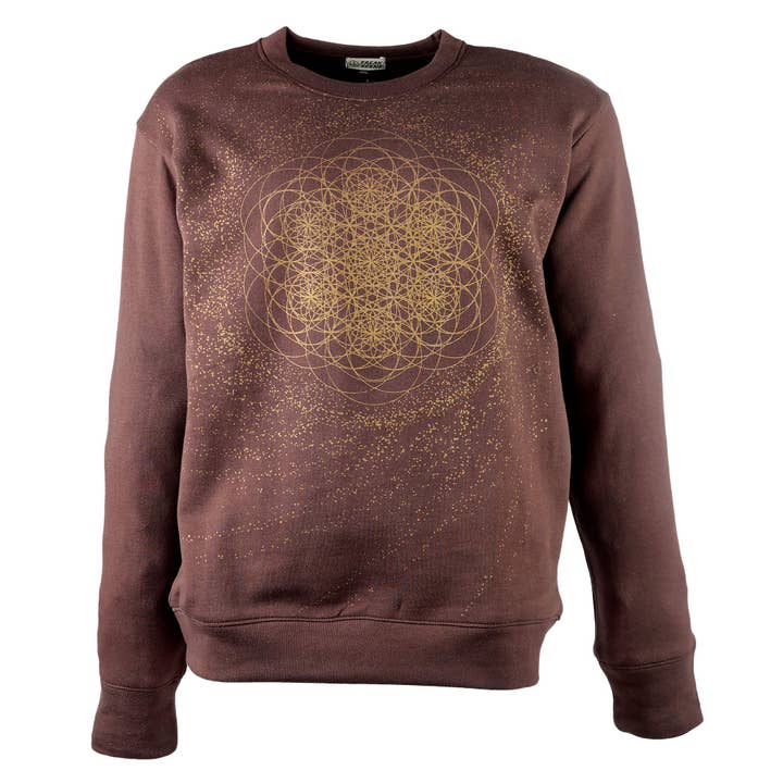 Maglione con stampa Fiore della Vita marrone-oro Geometria sacra per la vendita all'ingrosso da parte di Tribal Trade GmbH