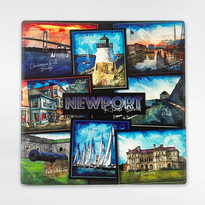 Newport, RI Sketchcard Collage Coaster for wholesale by Commonwealth Souvenirs