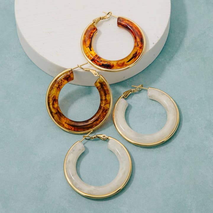 Stainless Steel Edge Acrylic Latch Hoop Earrings for wholesale by Fame Accessories