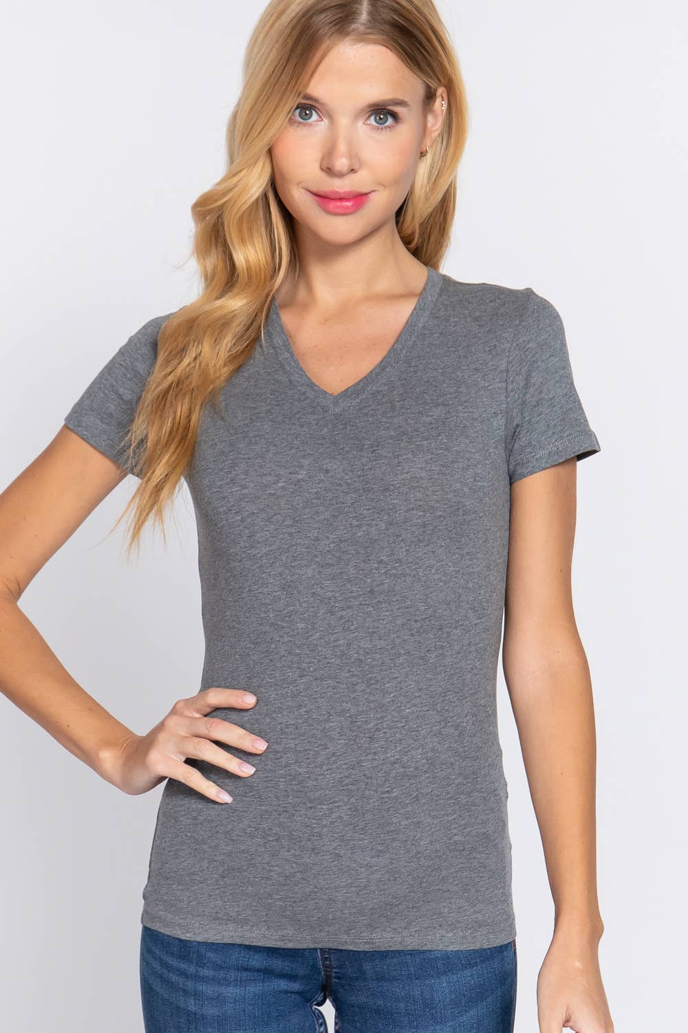 Active Basic | Active USA - Wholesale T-Shirt - Women's - Short Sleeve Cotton Jersey V-neck Top 6