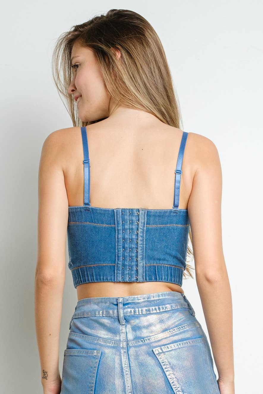 IC2653 Faux Pearl and Rhinestone Denim Corset Top for wholesale on Faire3