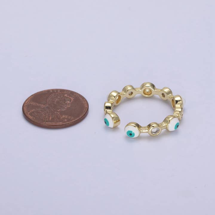 Aim Eternal - Wholesale Multi-Stone Ring - White, Teal, Blue, Black Round Evil Eye Enamel Clear CZ Stackable Ring | U073 - U076