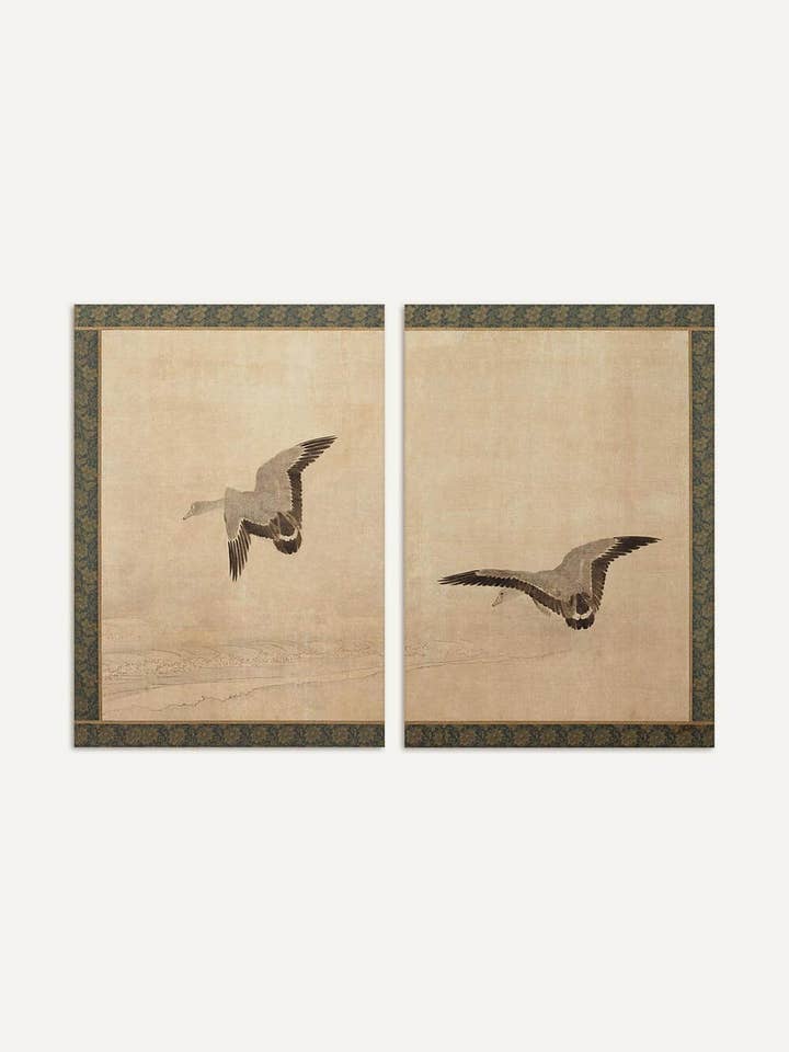 Flug über stille Landschaft – Vintage Chinoiserie Kunstdruck für den Großhandel von Modern Antique Prints