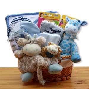 Jungle Safari New Baby Gift Basket - Blue for wholesale by Gift Basket Drop Shipping