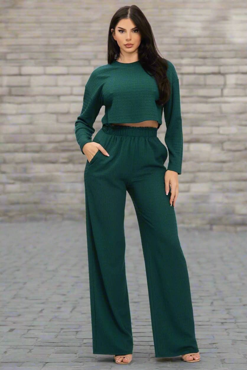 J2 FASHION – wholesale Set med topp och byxa – Dam – Jacquard Bubbel Jersey Byxset1