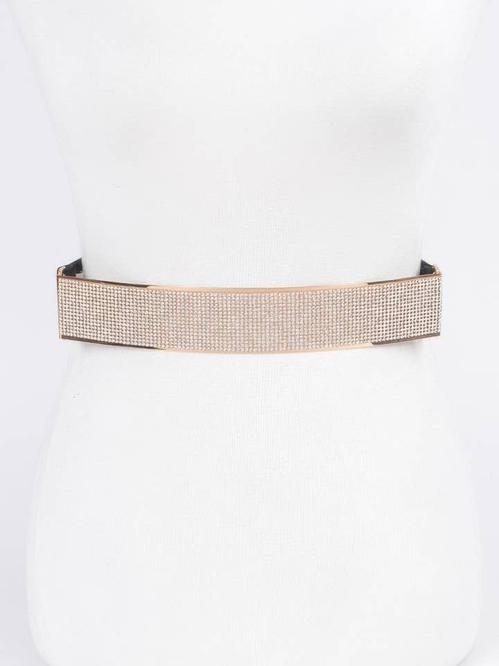 Rhinestone Metal Plate Elastic Belt for wholesale by CC Wholesale Clothing