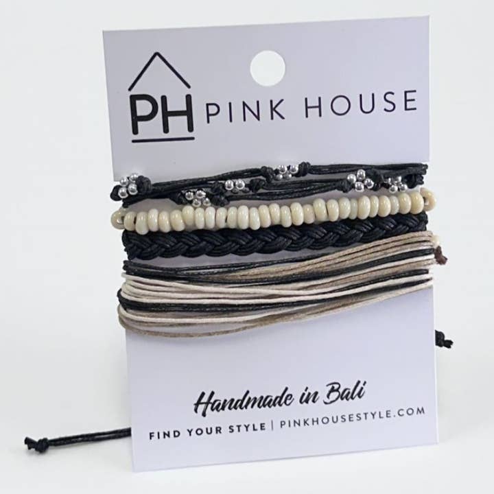 Pink House Imports - Wholesale Woven/Braided Bracelet - Arm Deco Color Stack Pull Bracelets Set/4
