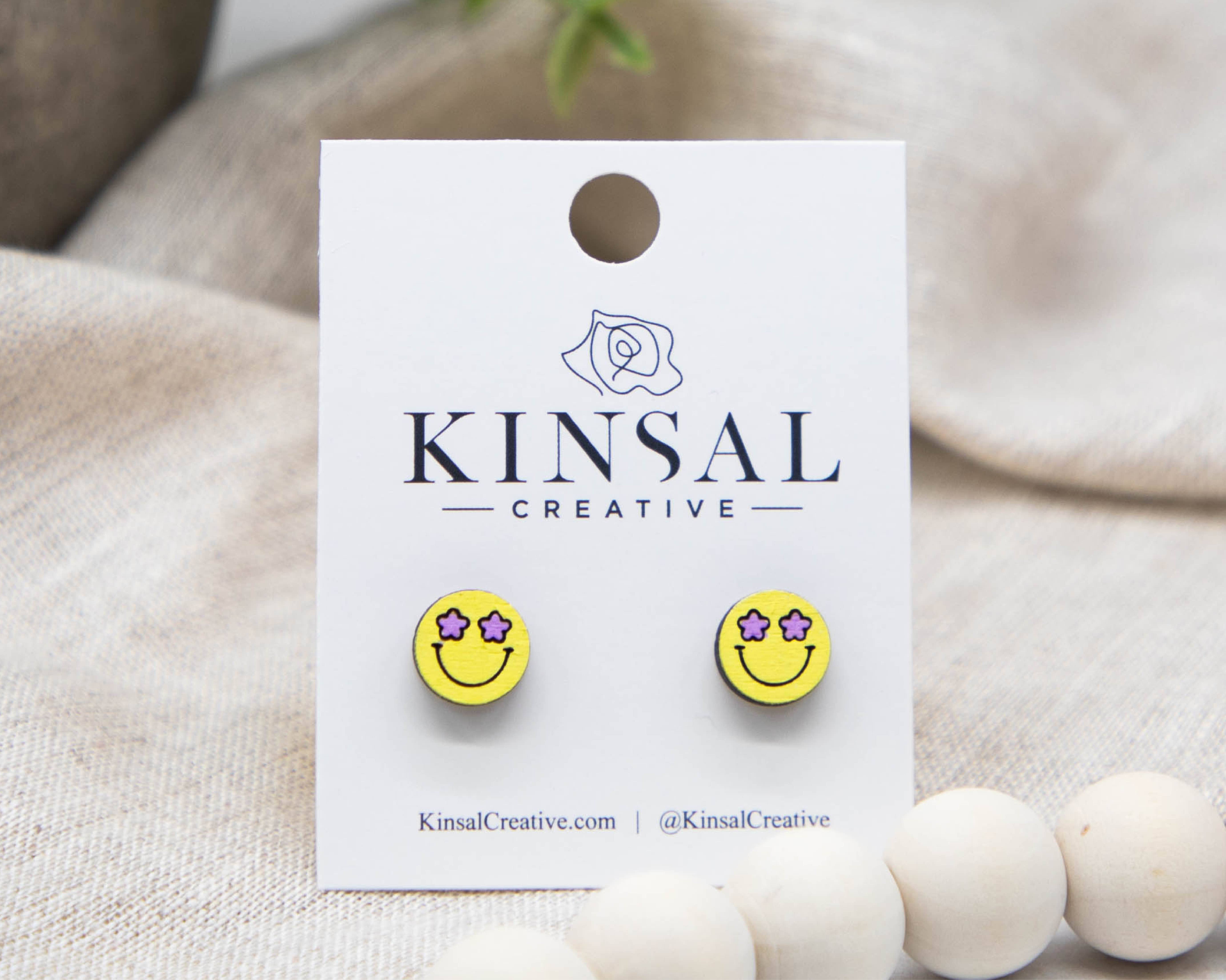 Kinsal Creative - Wholesale Stud/Post Earrings - Easter Happy Face Wood Stud Earrings6