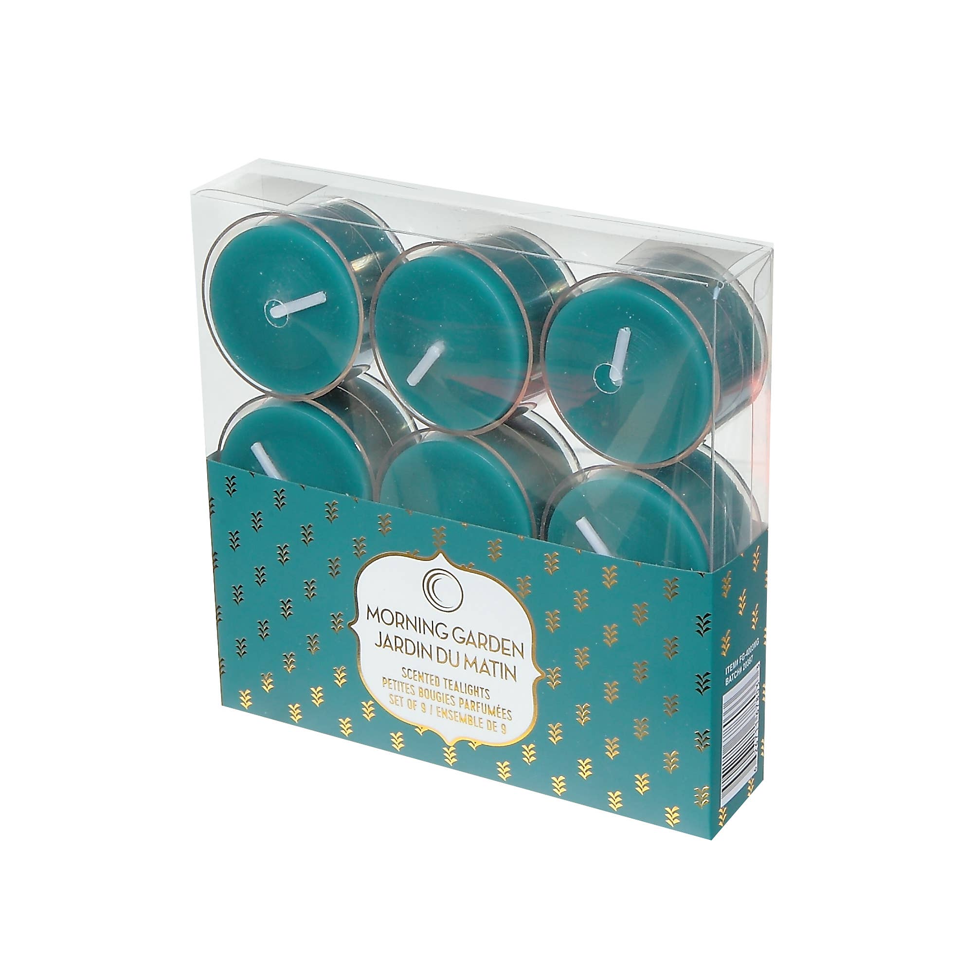 Green 9 Pk Oversized Clear Cup Scented Tealights Morning Garden for wholesale on Faire0