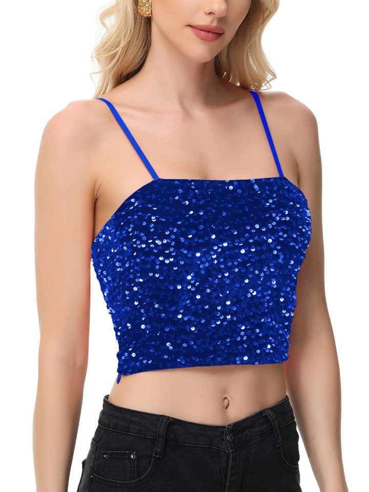Anna Kaci Wholesale - Wholesale Camisole - Women's - Sparkly Sequin Cami Tops Crop Club Party Glitter Spaghetti48