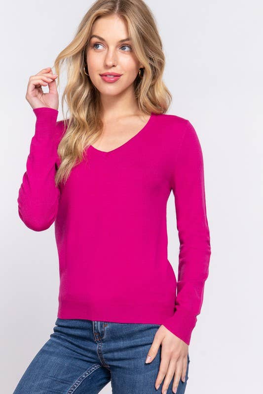Active Basic | Active USA - Vente Pull en maille – femme - Pull basique à manches longues et col en V4